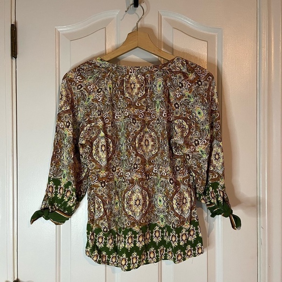 Anthropologie X Fig & Flower | Boho V-Neck Floral Button Blouse Small 3/4 Sleeve - Picture 4 of 8